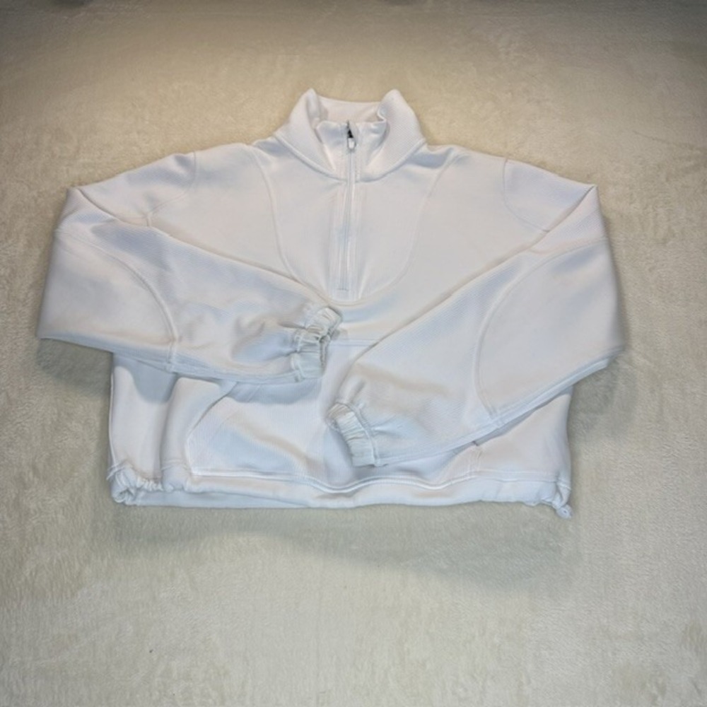 AS Revival Womens White Quarter Zip Cropped Pullover Sweatshirt NT-50273 Small